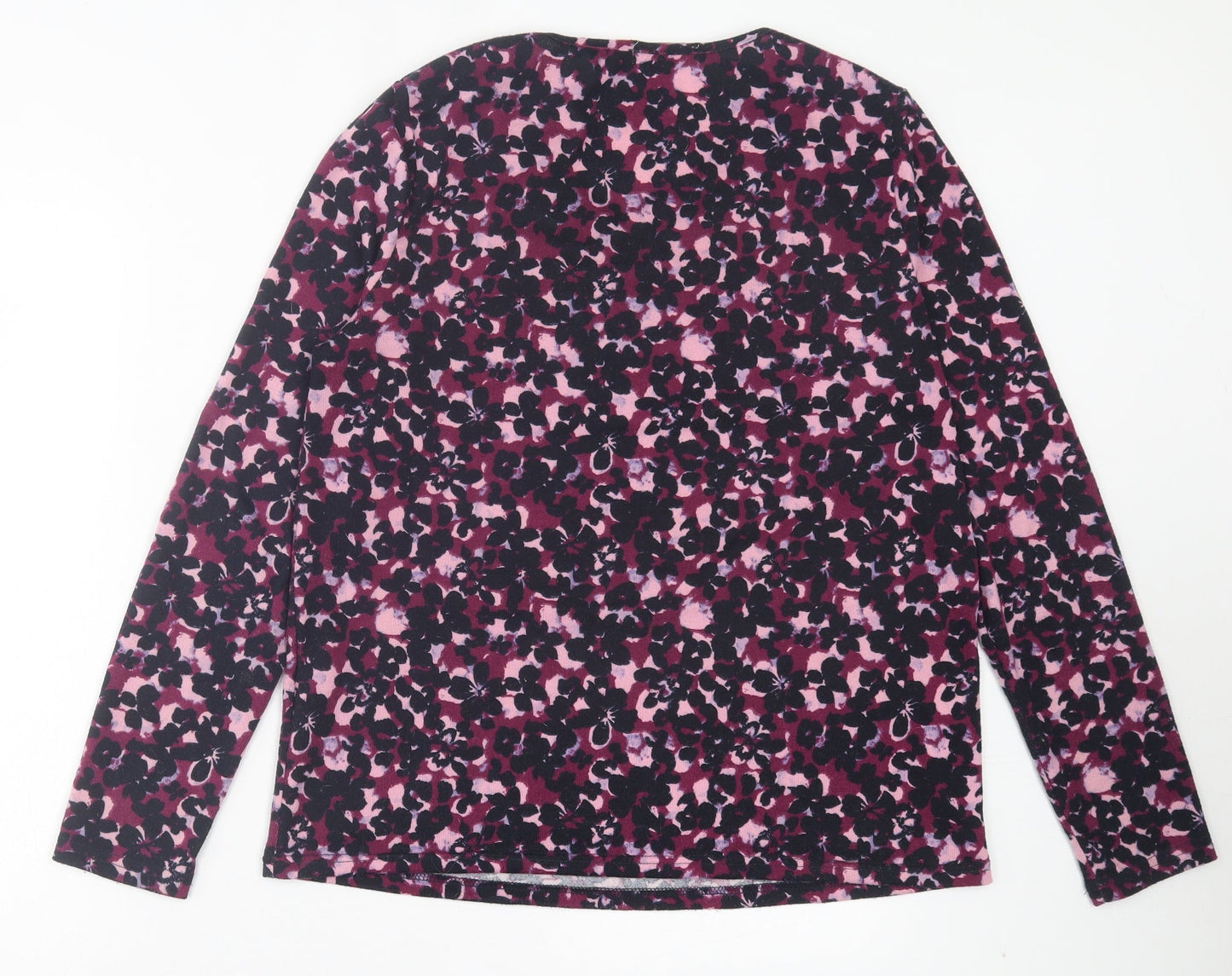 Onfire Womens Purple Floral Polyester Basic T-Shirt Size 12 V-Neck