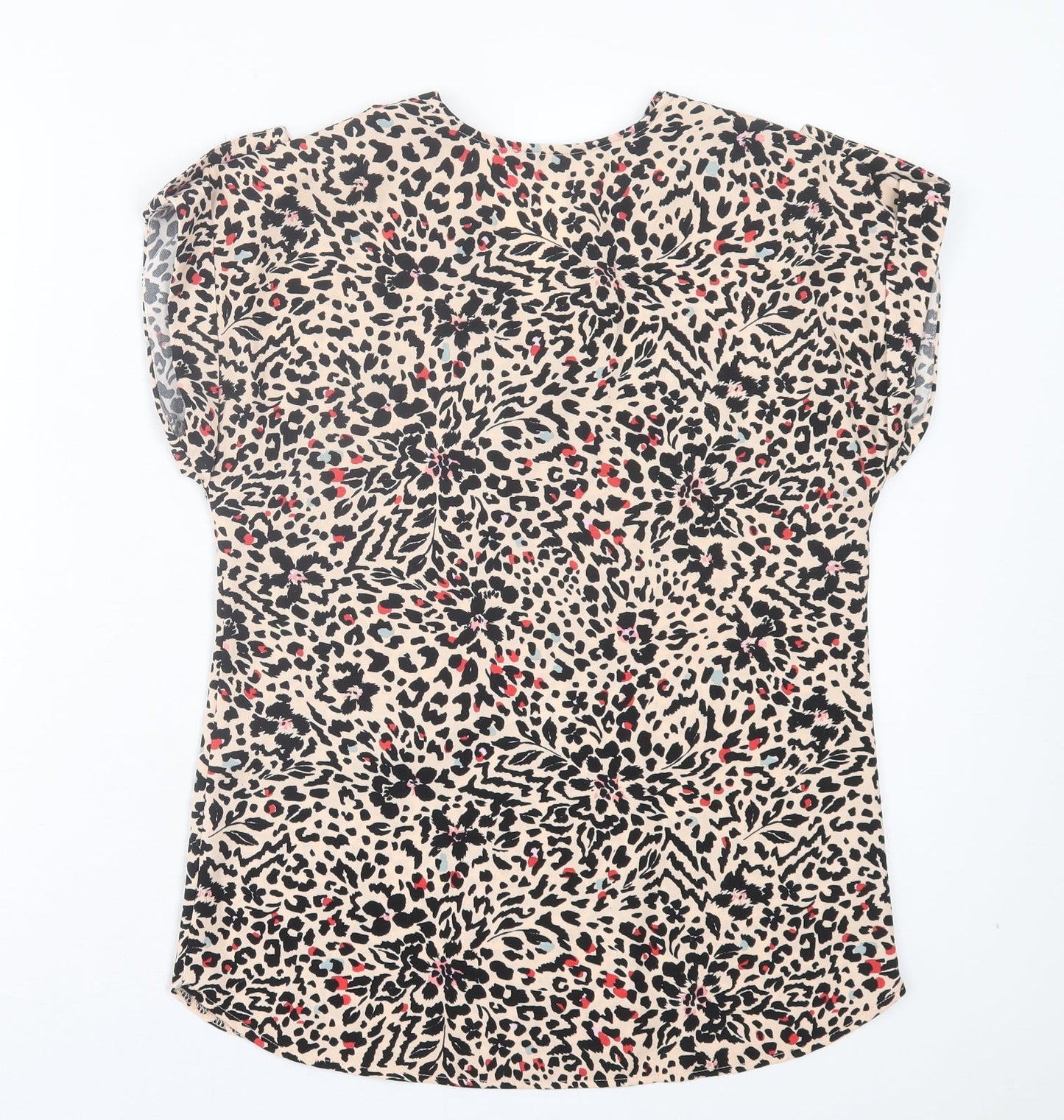 Dunnes Stores Womens Brown Animal Print Polyester Basic T-Shirt Size XS V-Neck - Leopard Print