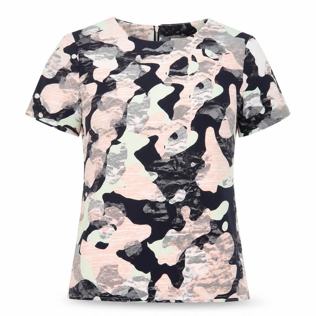 Sugarhill Womens Multicoloured Camouflage Polyester Basic T-Shirt Size 10 Crew Neck