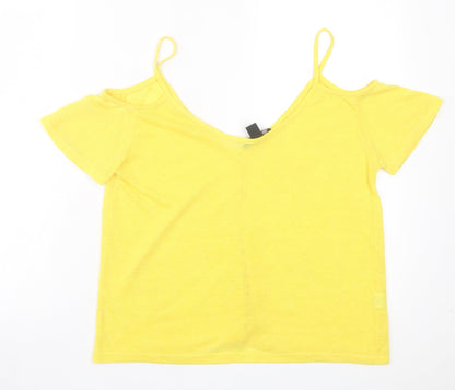 Atmosphere Womens Yellow Polyester Basic T-Shirt Size 8 Scoop Neck - Cold Shoulder