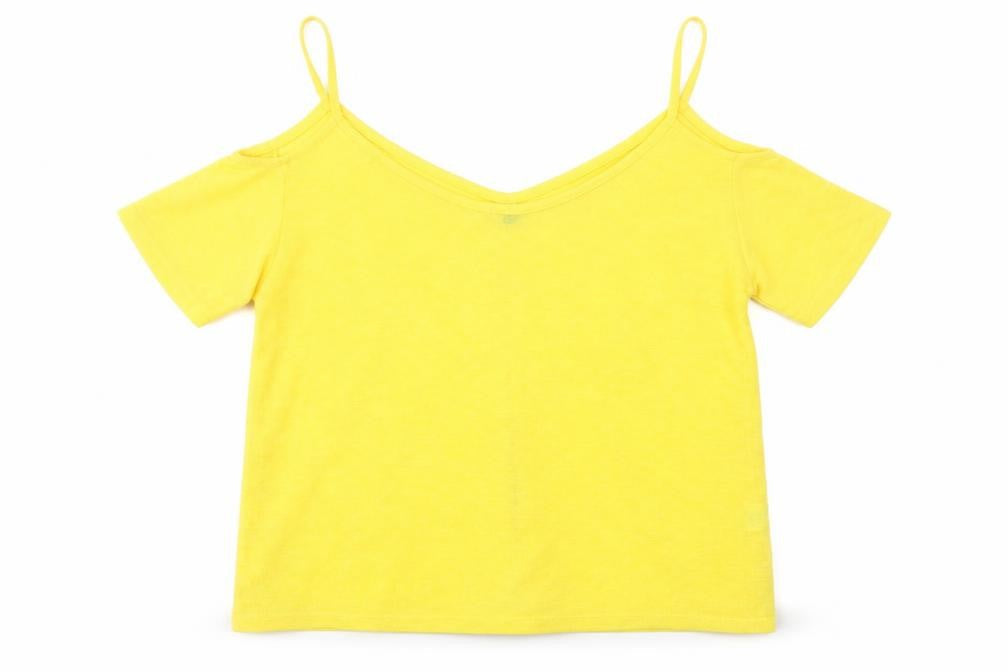 Atmosphere Womens Yellow Polyester Basic T-Shirt Size 8 Scoop Neck - Cold Shoulder