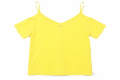 Atmosphere Womens Yellow Polyester Basic T-Shirt Size 8 Scoop Neck - Cold Shoulder