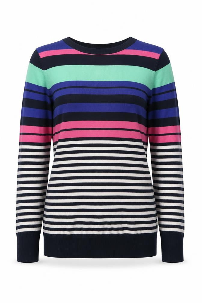 F&F Womens Multicoloured Round Neck Striped Viscose Pullover Jumper Size 10