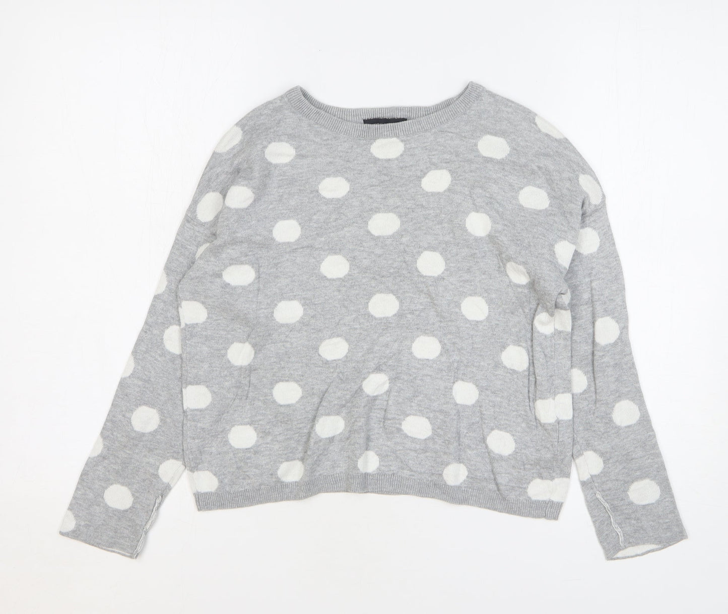 New Look Womens Grey Round Neck Polka Dot Cotton Pullover Jumper Size 8