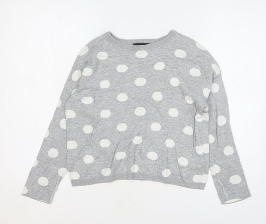 New Look Womens Grey Round Neck Polka Dot Cotton Pullover Jumper Size 8