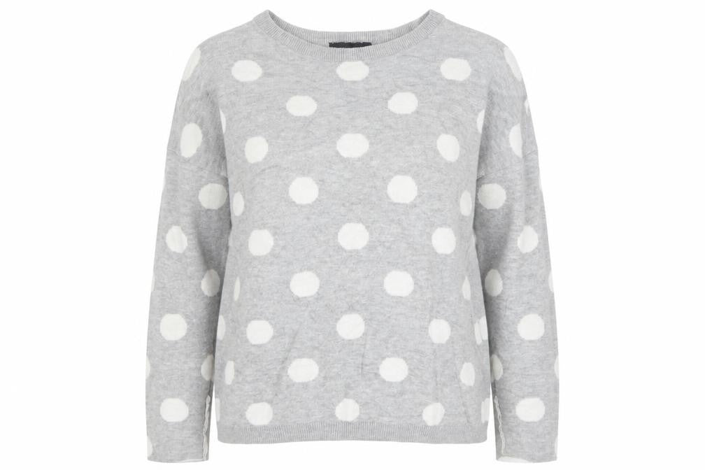 New Look Womens Grey Round Neck Polka Dot Cotton Pullover Jumper Size 8