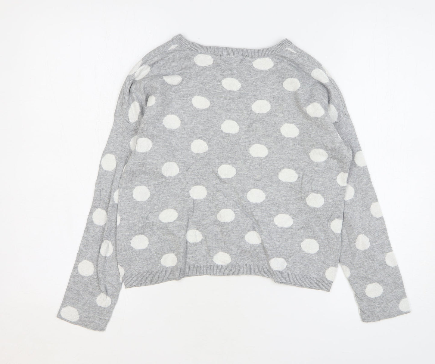 New Look Womens Grey Round Neck Polka Dot Cotton Pullover Jumper Size 8