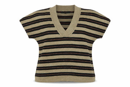 Next Womens Beige V-Neck Striped Acrylic Pullover Jumper Size M