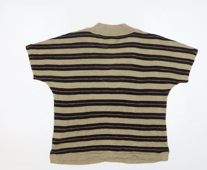 Next Womens Beige V-Neck Striped Acrylic Pullover Jumper Size M