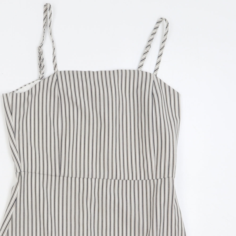Pull&Bear Womens Grey Striped Polyester Camisole Tank Size L Off the Shoulder