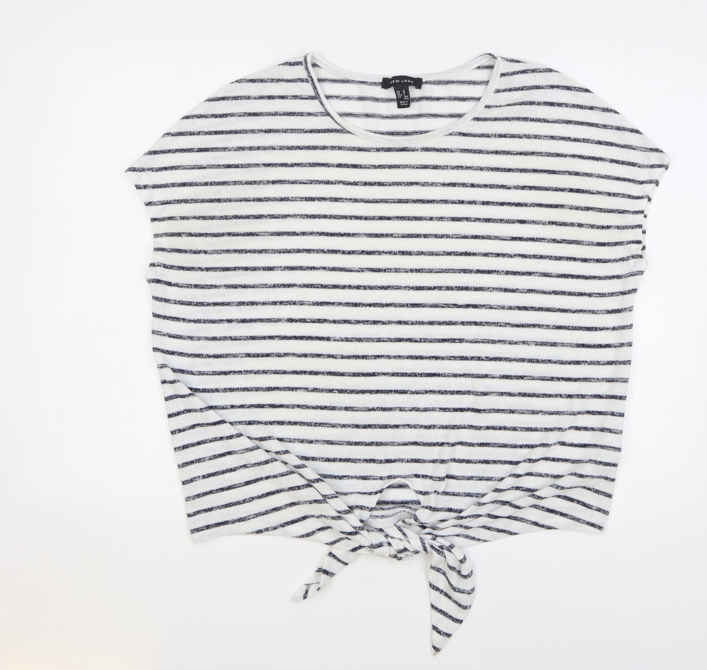 New Look Womens White Round Neck Striped Polyester Vest Jumper Size M