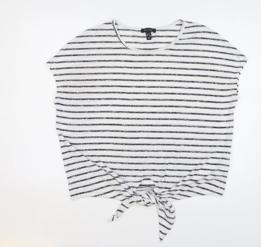 New Look Womens White Round Neck Striped Polyester Vest Jumper Size M