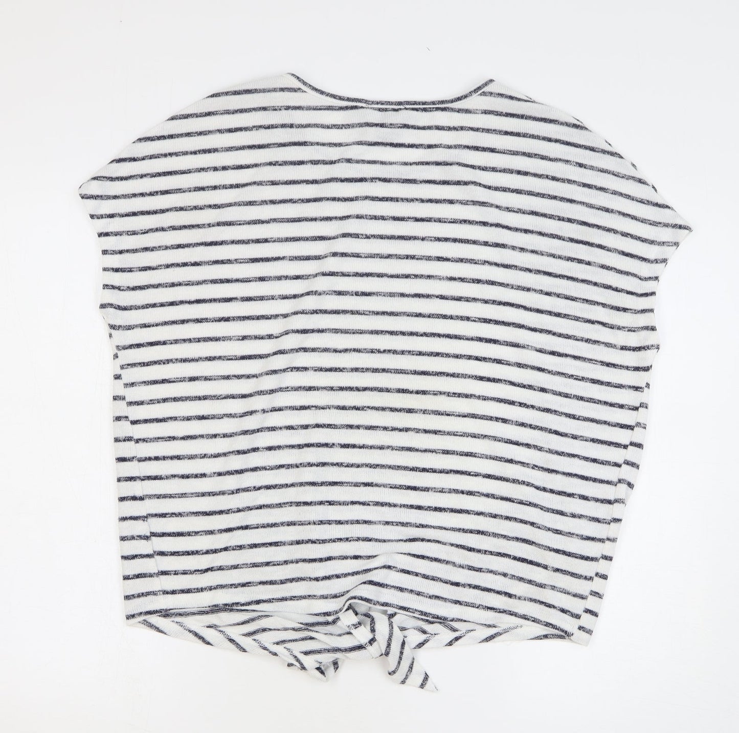 New Look Womens White Round Neck Striped Polyester Vest Jumper Size M