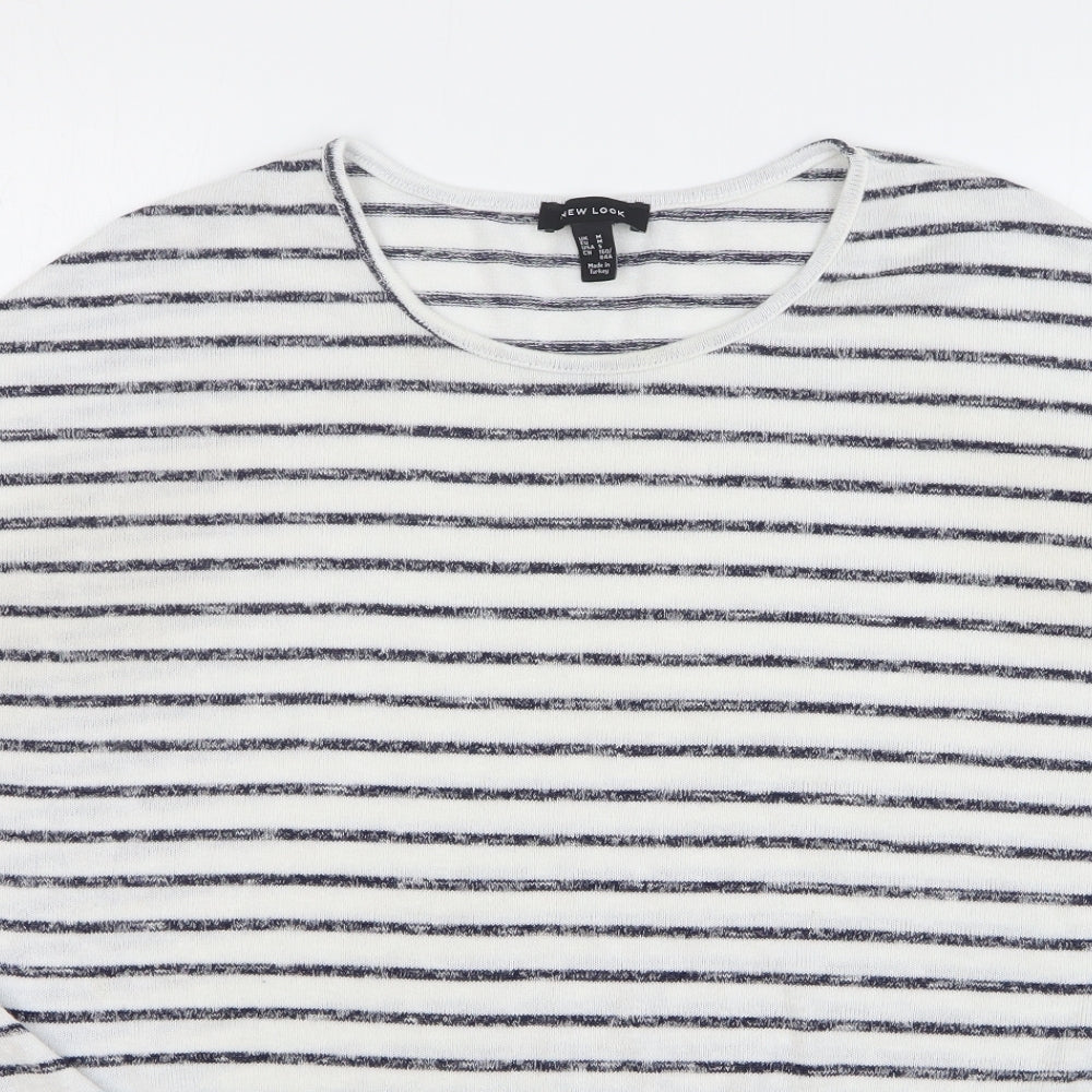 New Look Womens White Round Neck Striped Polyester Vest Jumper Size M