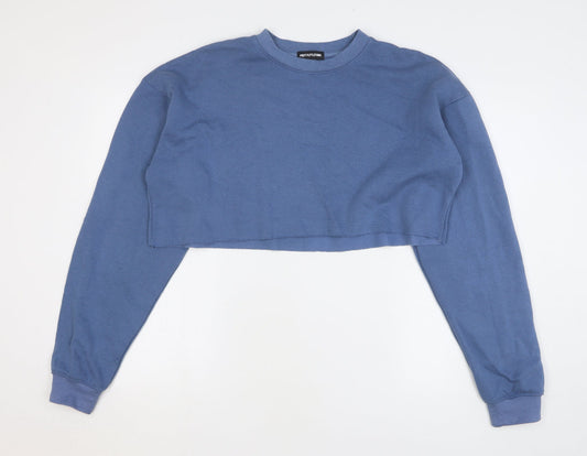PRETTYLITTLETHING Womens Blue Cotton Pullover Sweatshirt Size S Pullover - Cropped