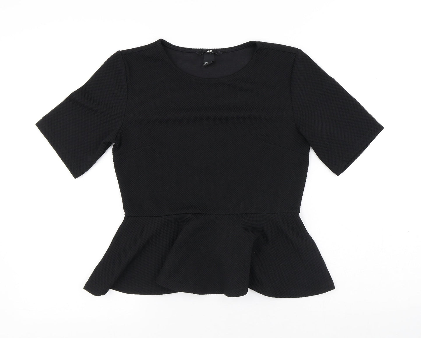 H&M Womens Black Polyester Basic Blouse Size S Round Neck