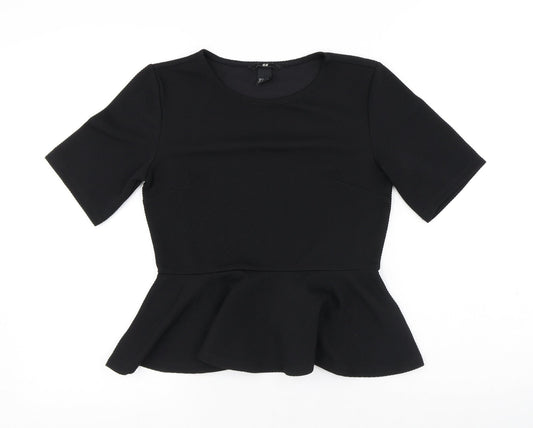 H&M Womens Black Polyester Basic Blouse Size S Round Neck