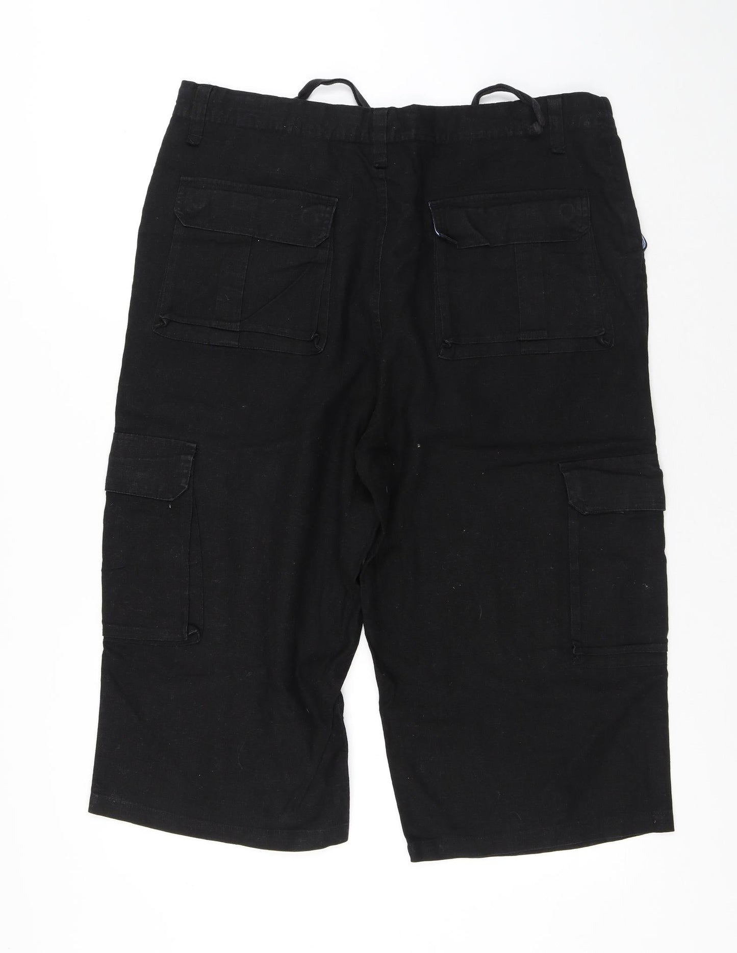 Dunnes Stores Womens Black Linen Cargo Trousers Size 38 in L20 in Regular Button - 3/4 leg