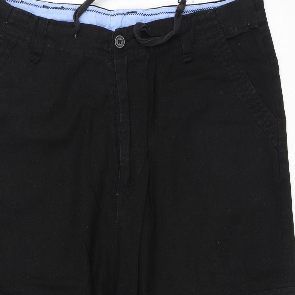 Dunnes Stores Womens Black Linen Cargo Trousers Size 38 in L20 in Regular Button - 3/4 leg