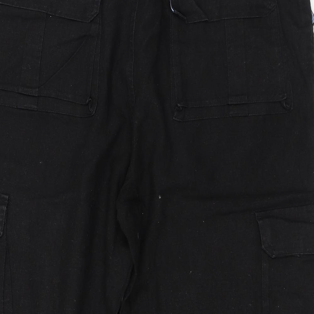 Dunnes Stores Womens Black Linen Cargo Trousers Size 38 in L20 in Regular Button - 3/4 leg