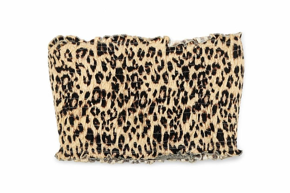 Topshop Womens Brown Animal Print Cotton Cropped Tank Size 10 Off the Shoulder - Shirred Leopard Print