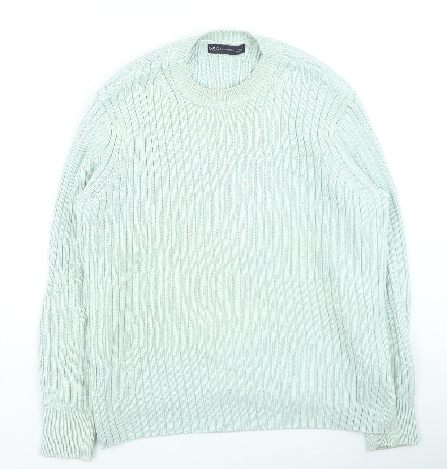 Marks and Spencer Womens Green Round Neck Polyester Pullover Jumper Size 14