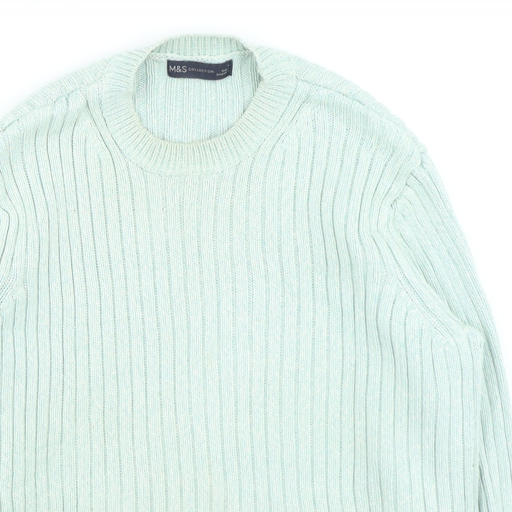 Marks and Spencer Womens Green Round Neck Polyester Pullover Jumper Size 14