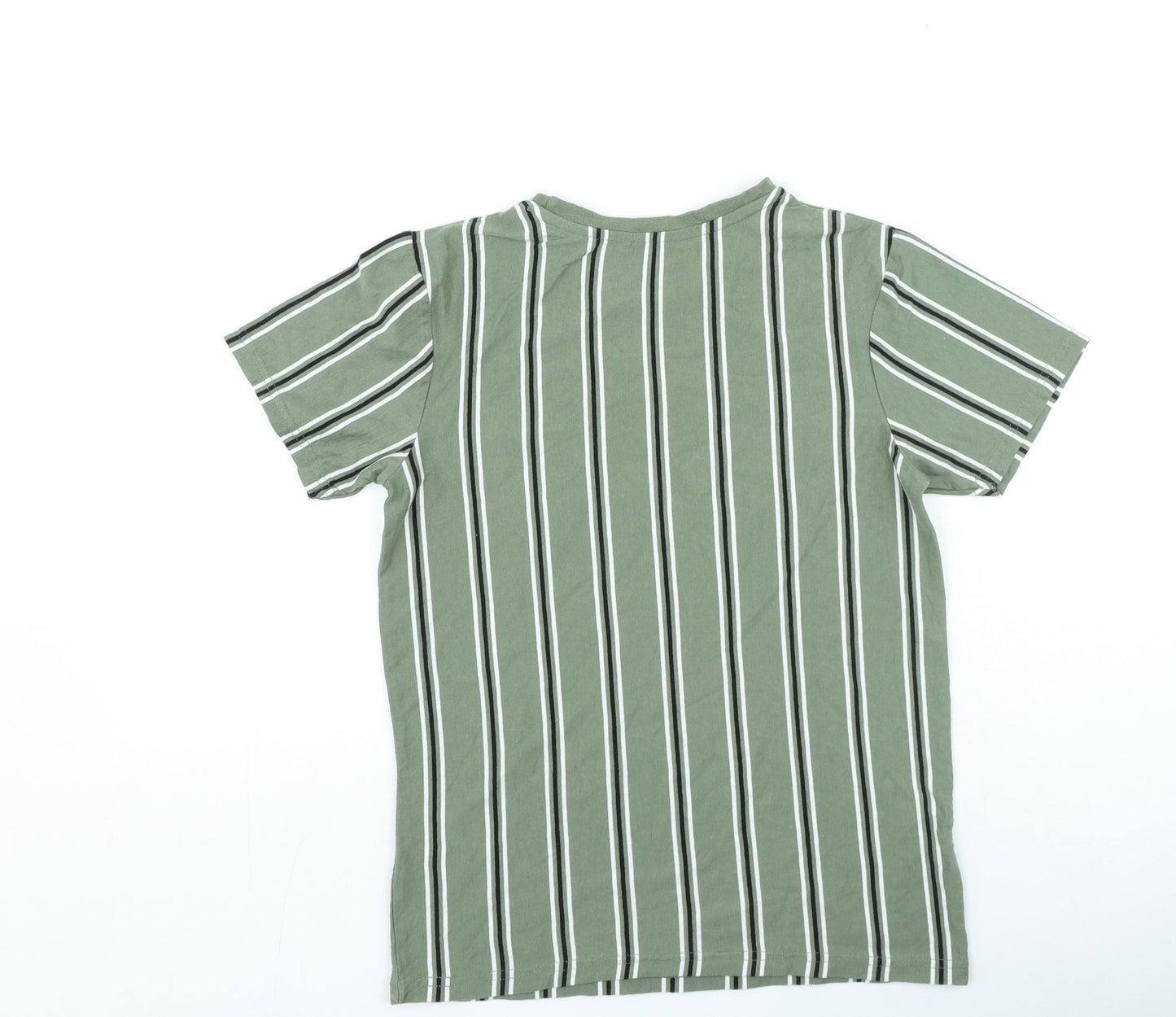 George Boys Green Striped Cotton Basic Casual Size 12-13 Years Round Neck Pullover