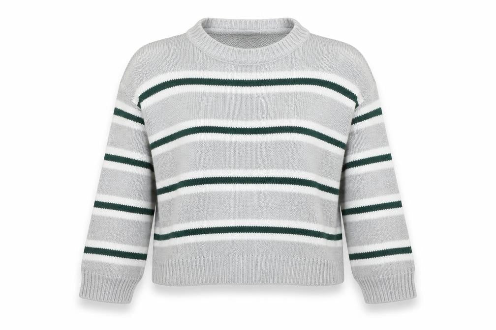 Preworn Womens Grey Round Neck Striped Acrylic Pullover Jumper Size M