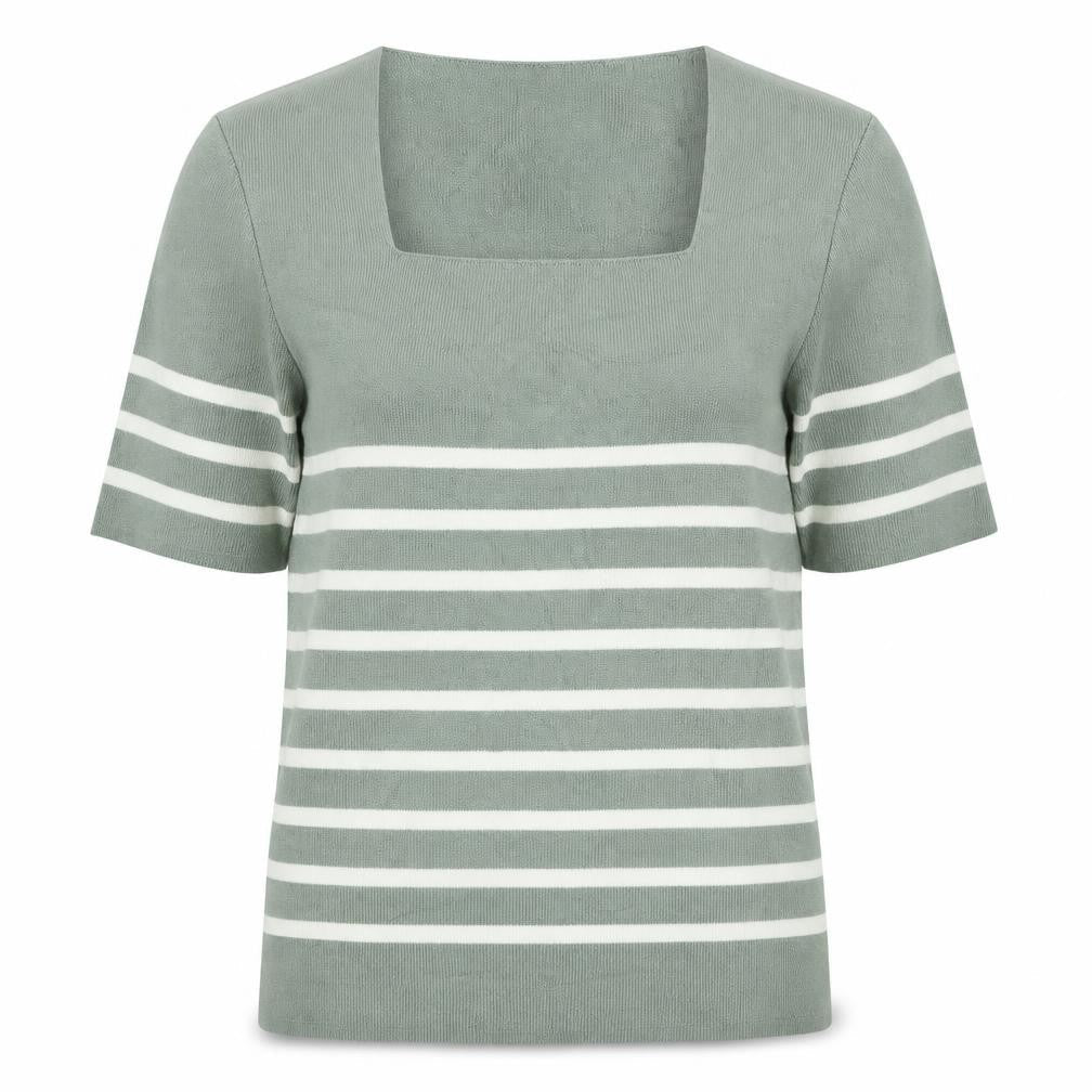 Marks & Spencer Womens Green Square Neck Striped Acrylic Pullover Jumper Size 10