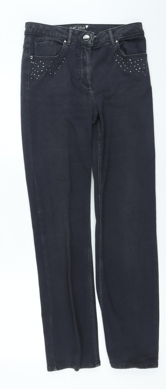 Marks and Spencer Womens Grey Cotton Straight Jeans Size 32 in L28 in Regular Zip