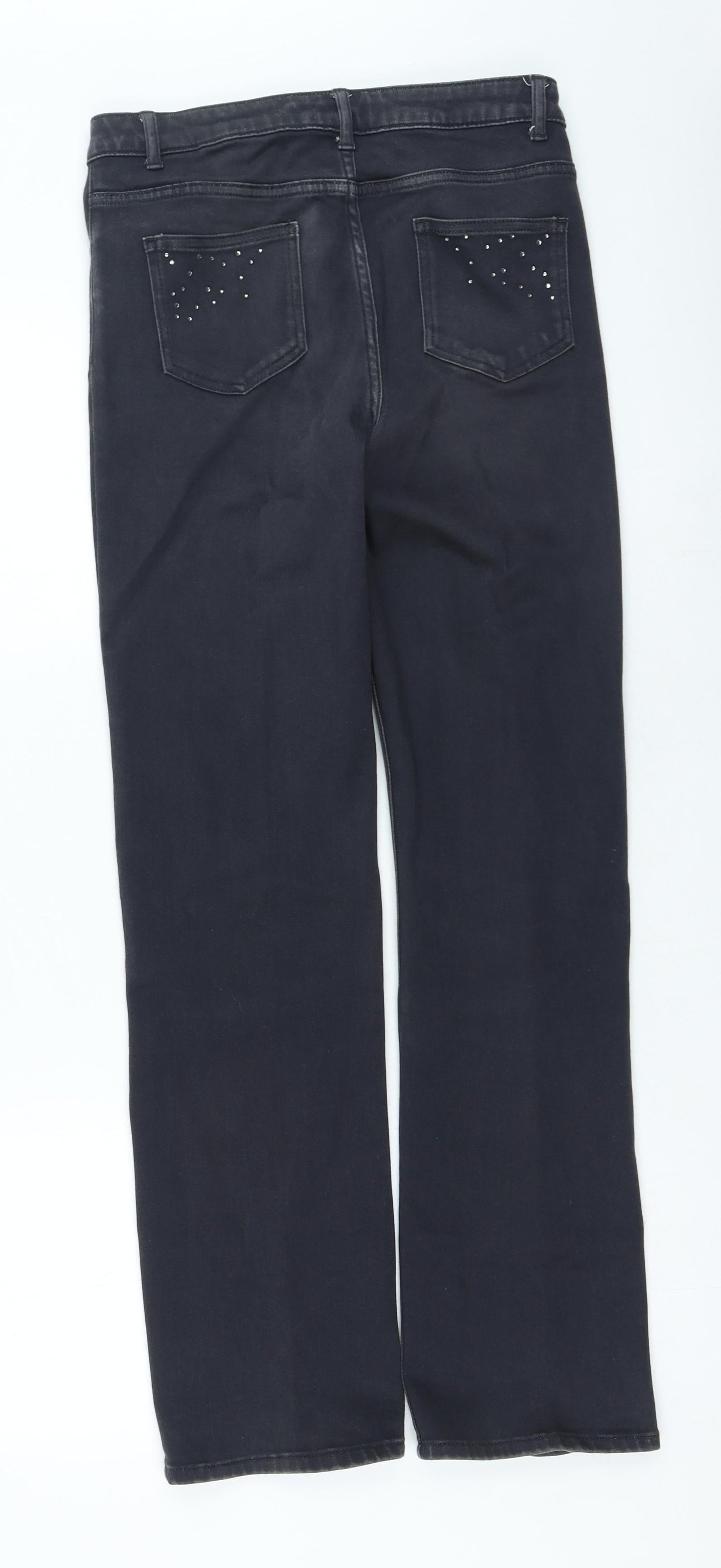 Marks and Spencer Womens Grey Cotton Straight Jeans Size 32 in L28 in Regular Zip