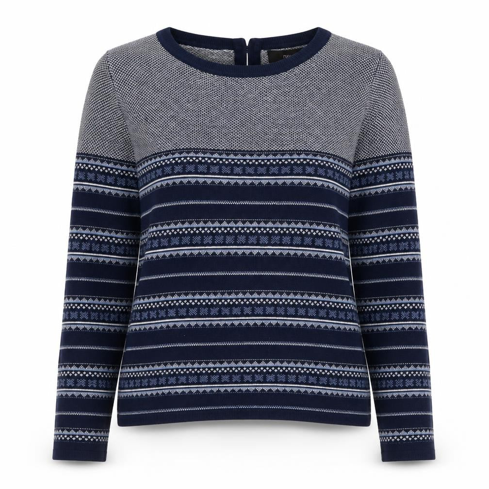 NEXT Womens Blue Round Neck Geometric Cotton Pullover Jumper Size 8