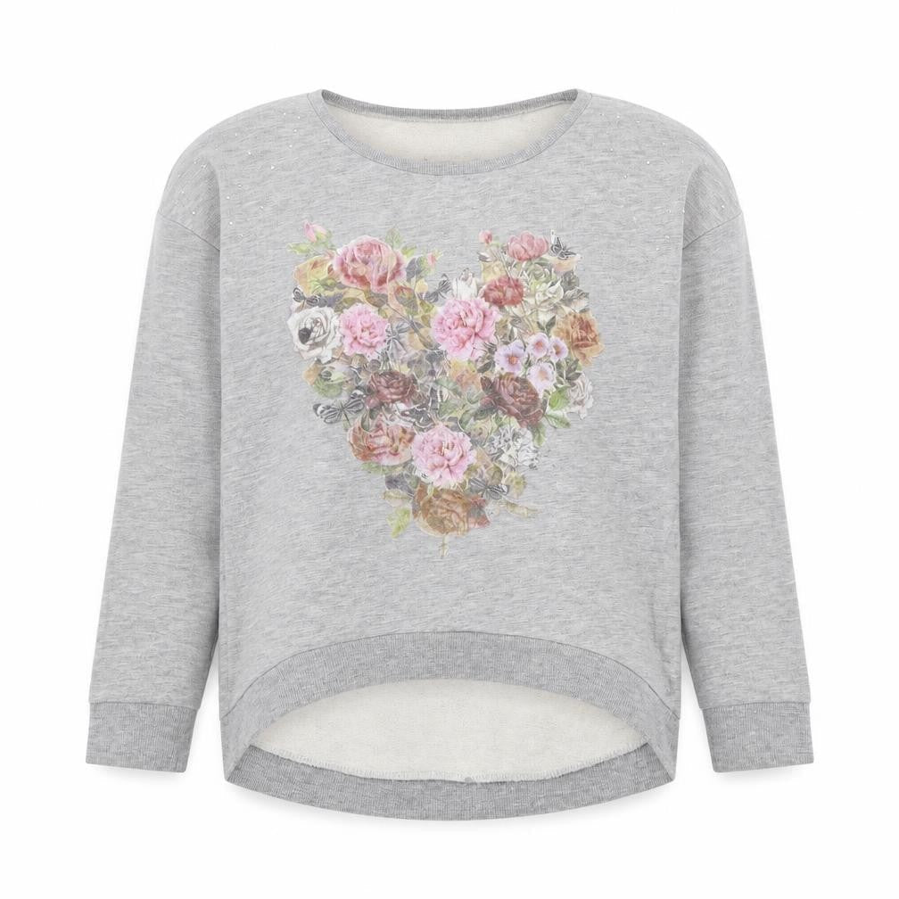 Dunnes Stores Womens Grey Cotton Pullover Sweatshirt Size S Pullover - Floral Heart