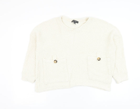 Primark Womens White Round Neck Cotton Pullover Jumper Size 4