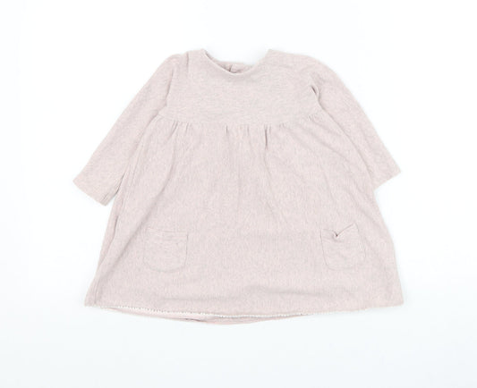 mamas & papas Girls Pink Cotton Jumper Dress Size 6-9 Months Round Neck Button