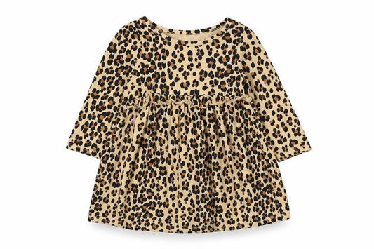 Gap Girls Brown Animal Print Cotton Skater Dress Size 2 Years Round Neck Pullover