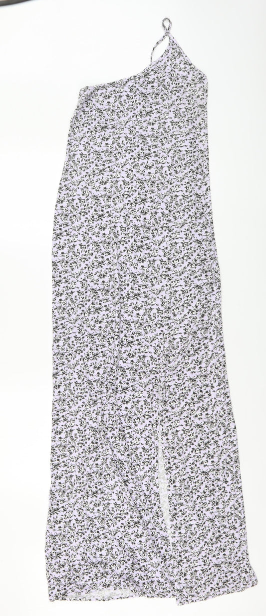 Nasty Gal Womens Purple Floral Viscose Maxi Size 12 One Shoulder Pullover