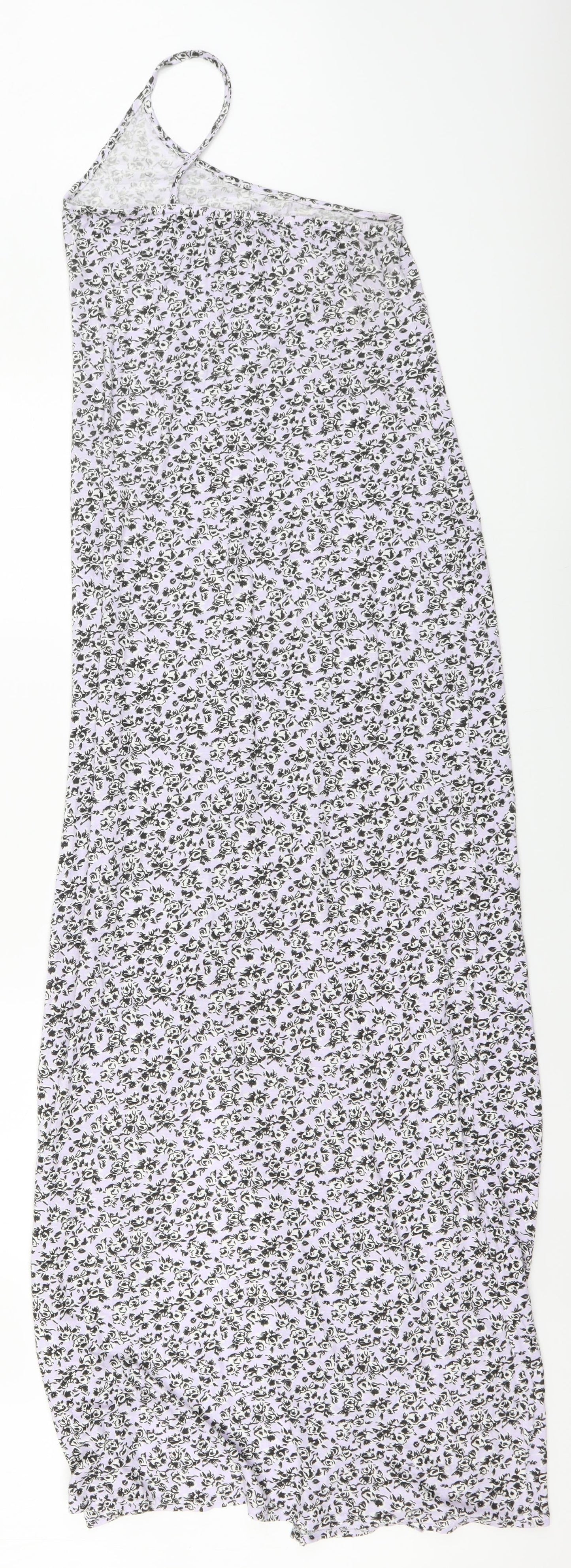 Nasty Gal Womens Purple Floral Viscose Maxi Size 12 One Shoulder Pullover