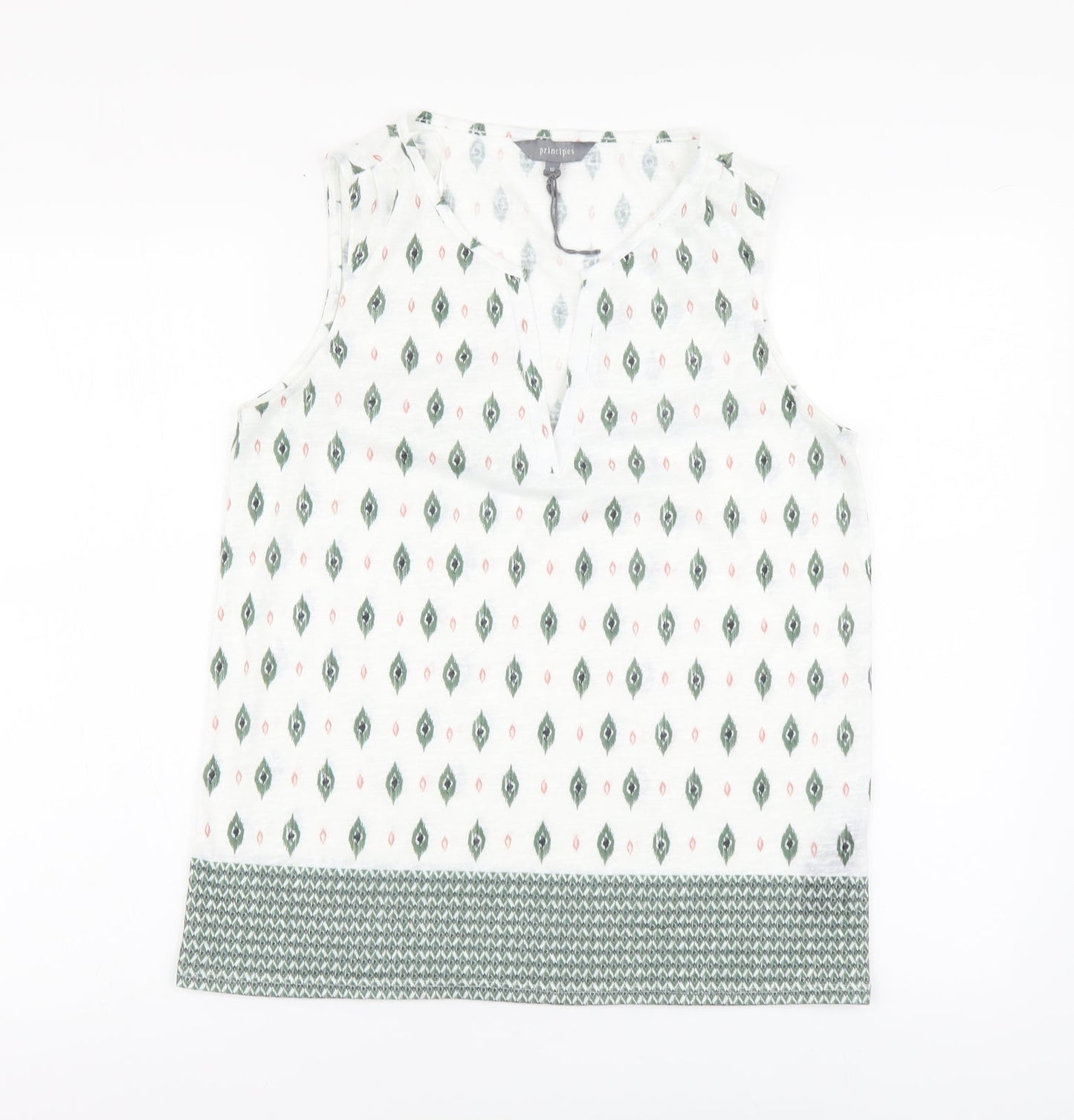 Principles Womens White Geometric Polyester Basic Tank Size 10 V-Neck