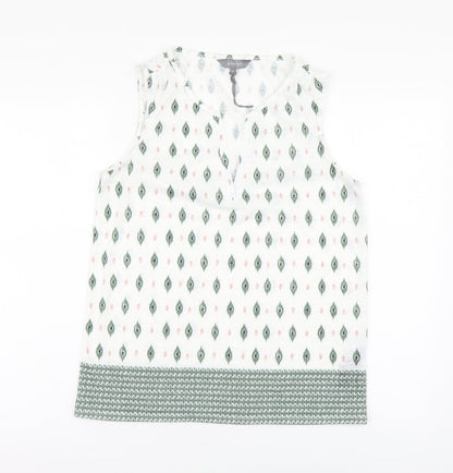 Principles Womens White Geometric Polyester Basic Tank Size 10 V-Neck