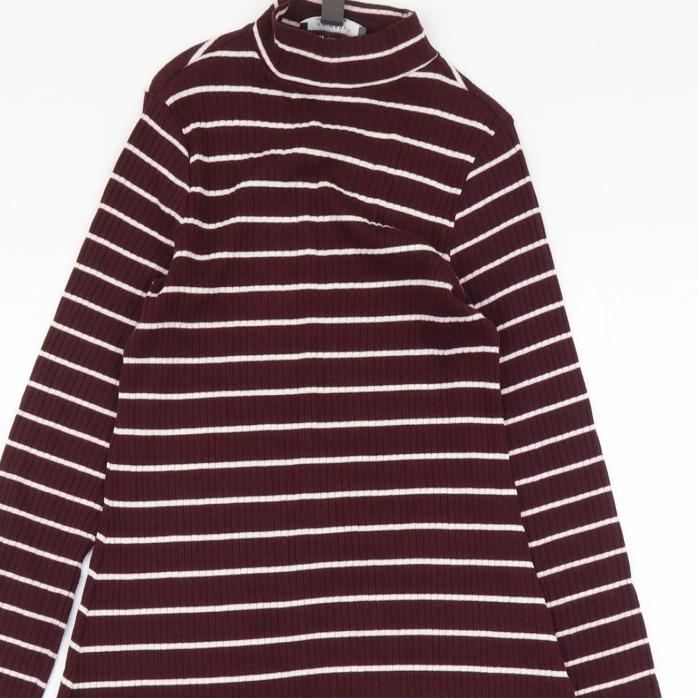 Primark Womens Purple Striped Cotton Jumper Dress Size 8 Round Neck Pullover