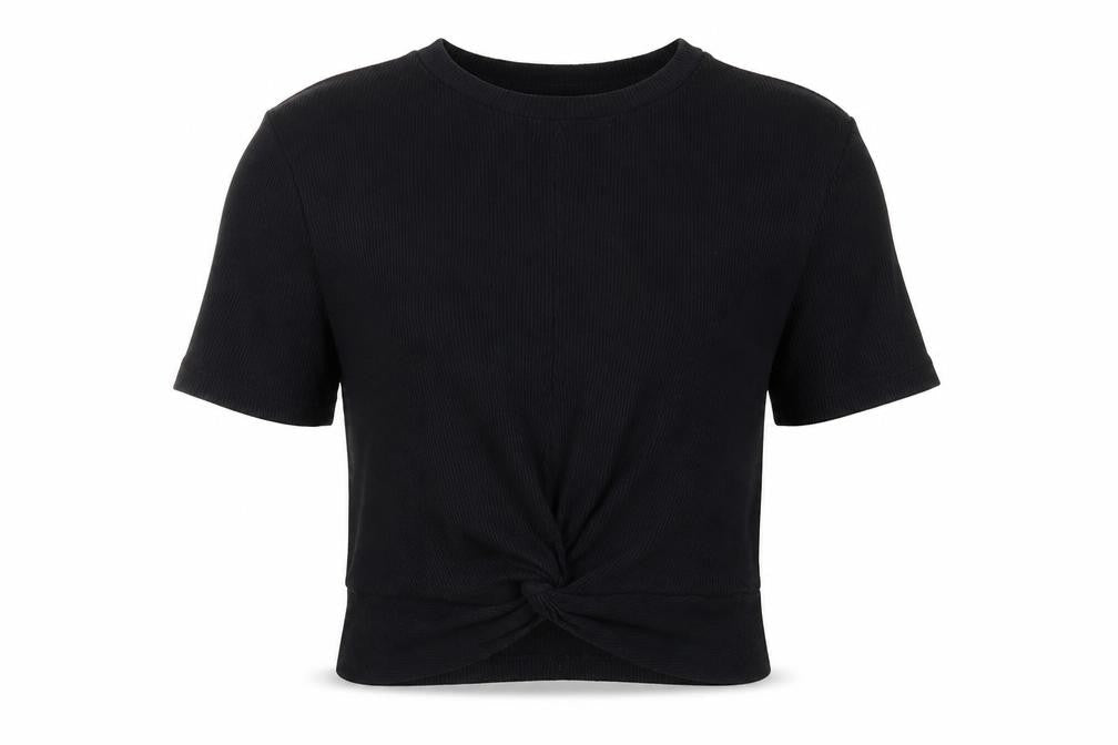 New Look Girls Black Cotton Cropped Tank Size 10-11 Years Round Neck Pullover - Knot Front