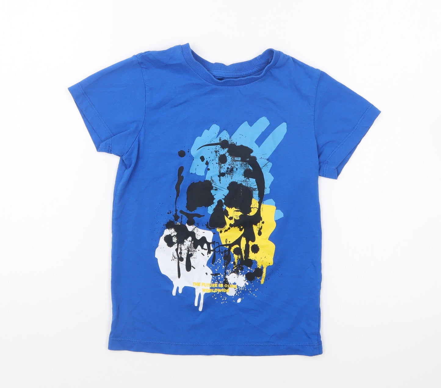 Matalan Boys Blue Cotton Basic T-Shirt Size 6 Years Round Neck Pullover - Skull