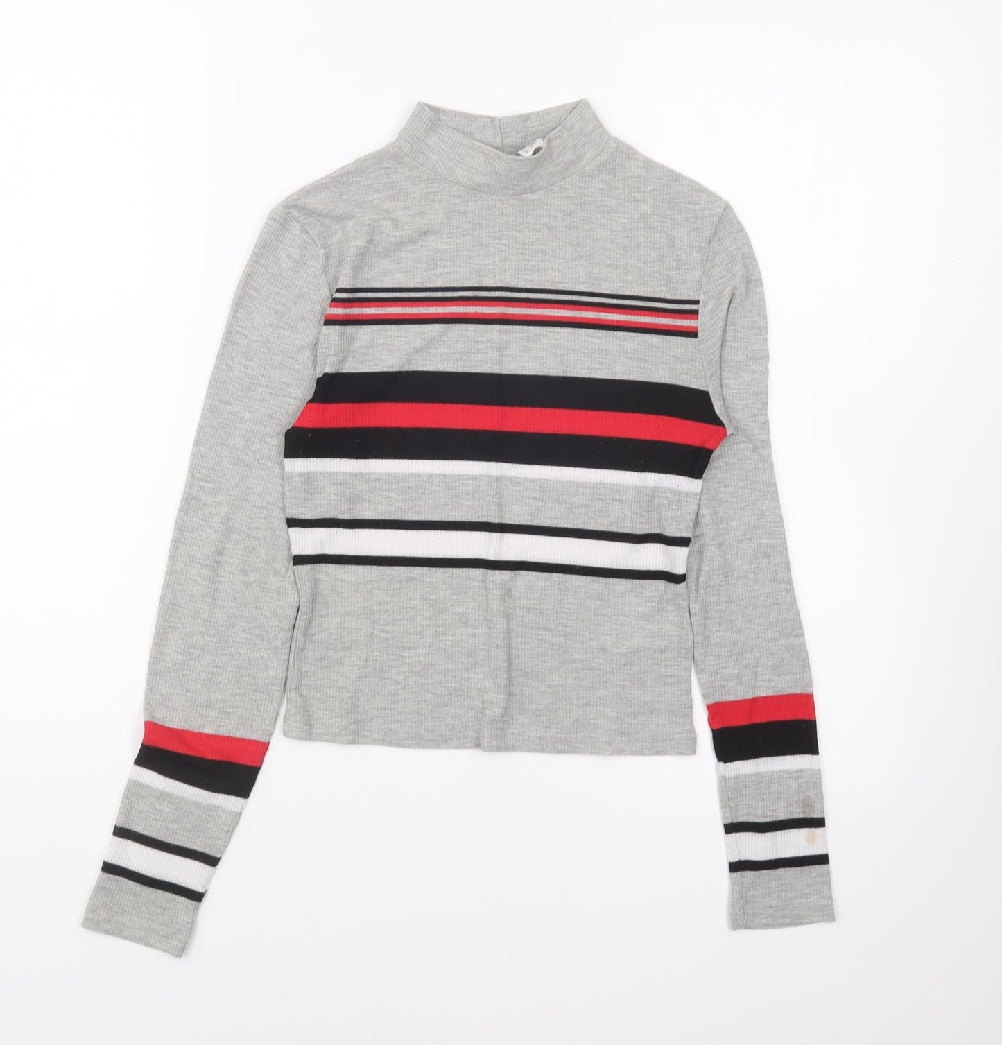 H&M Girls Grey Cotton Basic T-Shirt Size S High Neck Pullover