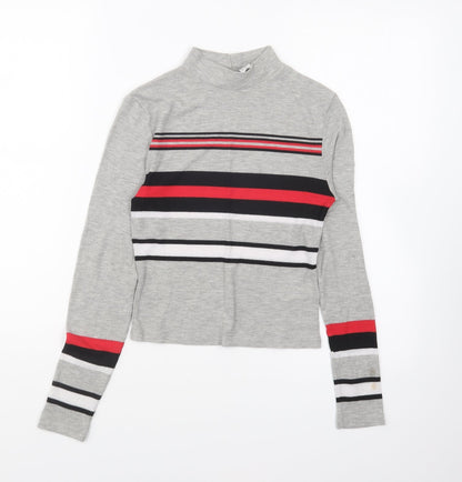 H&M Girls Grey Cotton Basic T-Shirt Size S High Neck Pullover