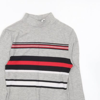 H&M Girls Grey Cotton Basic T-Shirt Size S High Neck Pullover