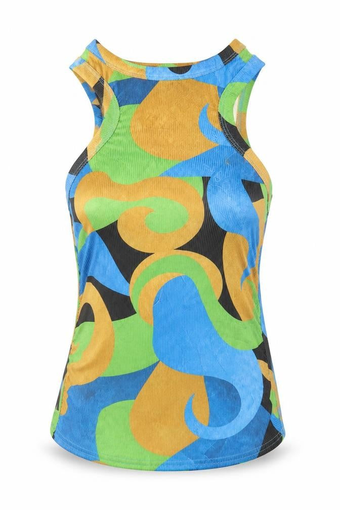 PRETTYLITTLETHING Womens Multicoloured Geometric Polyester Basic Tank Size 6 Round Neck
