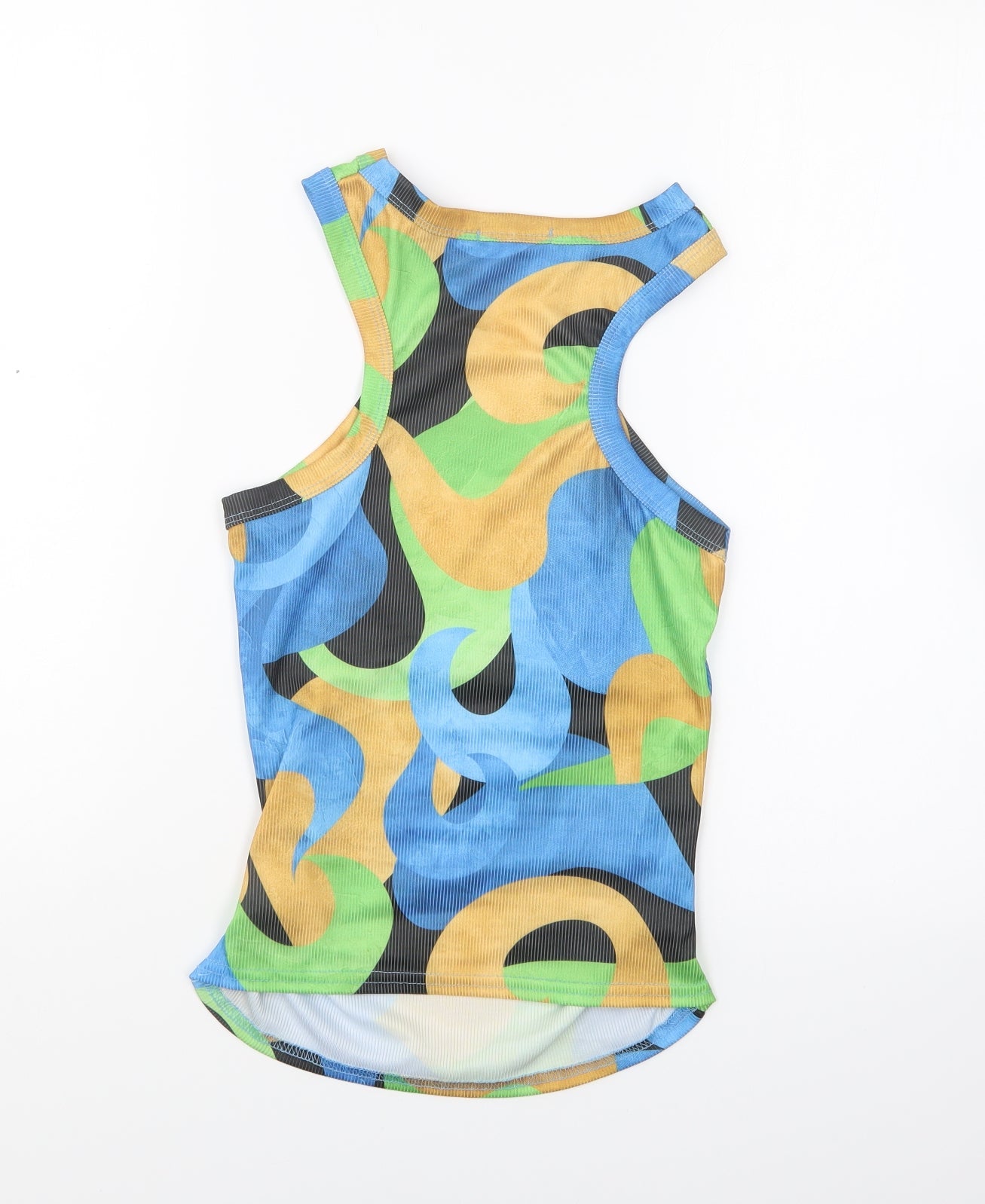 PRETTYLITTLETHING Womens Multicoloured Geometric Polyester Basic Tank Size 6 Round Neck