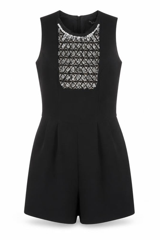 Miss Selfridge Womens Black Polyester Playsuit One-Piece Size 6 Zip